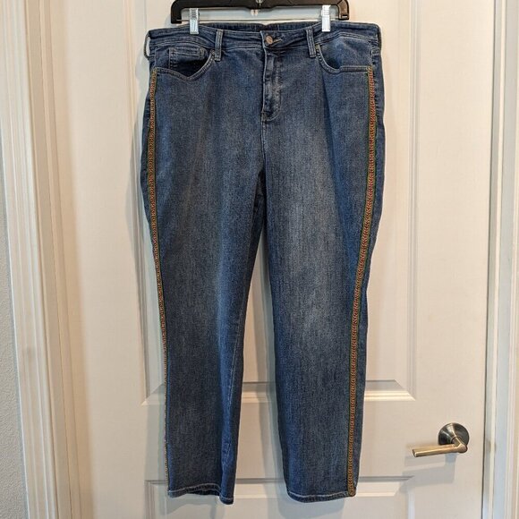 NYDJ Alina Leggings Womens 16 Side Detail Embroidery Denim Ankle Jeans - Picture 2 of 16